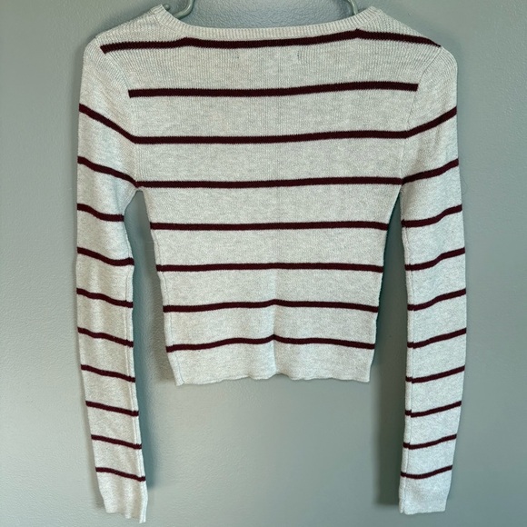 4/25$ Prince & Fox Sweater Long Sleeve Cropped Maroon and Cream Striped Small - Picture 2 of 7